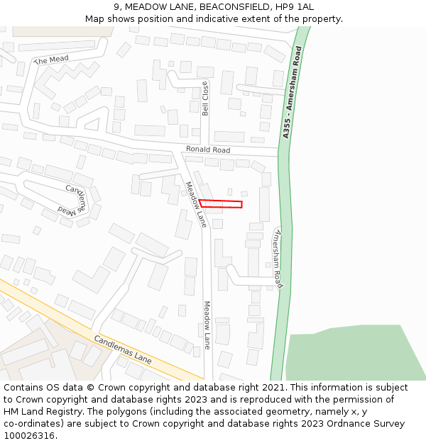 9, MEADOW LANE, BEACONSFIELD, HP9 1AL: Location map and indicative extent of plot