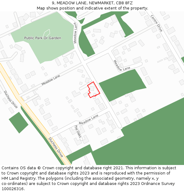 9, MEADOW LANE, NEWMARKET, CB8 8FZ: Location map and indicative extent of plot