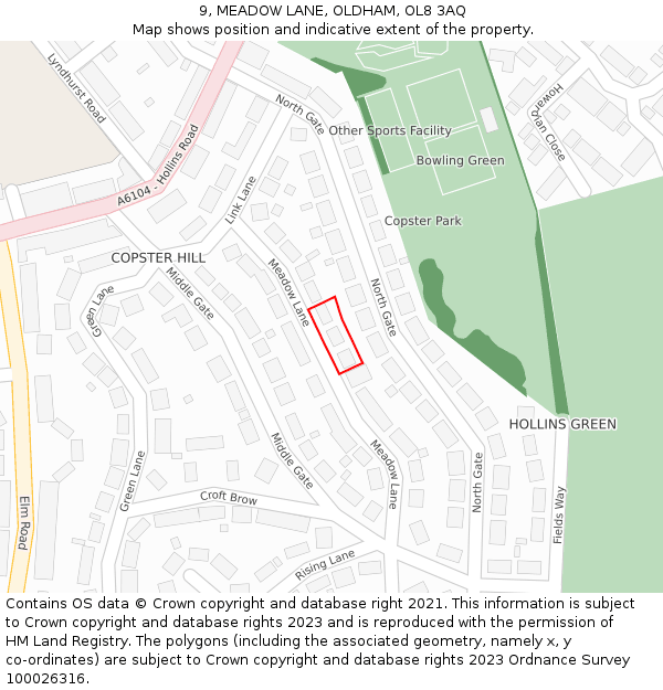 9, MEADOW LANE, OLDHAM, OL8 3AQ: Location map and indicative extent of plot