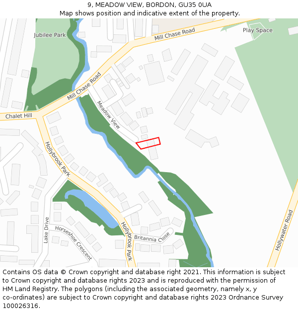 9, MEADOW VIEW, BORDON, GU35 0UA: Location map and indicative extent of plot