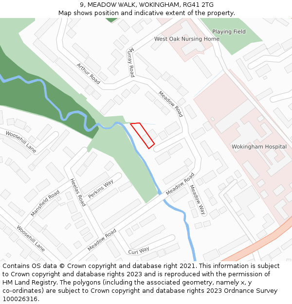 9, MEADOW WALK, WOKINGHAM, RG41 2TG: Location map and indicative extent of plot