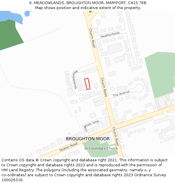 9, MEADOWLANDS, BROUGHTON MOOR, MARYPORT, CA15 7EB: Location map and indicative extent of plot