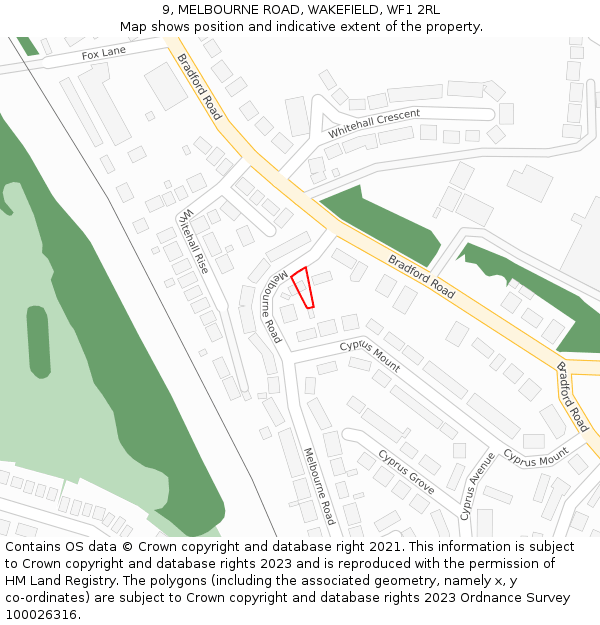 9, MELBOURNE ROAD, WAKEFIELD, WF1 2RL: Location map and indicative extent of plot