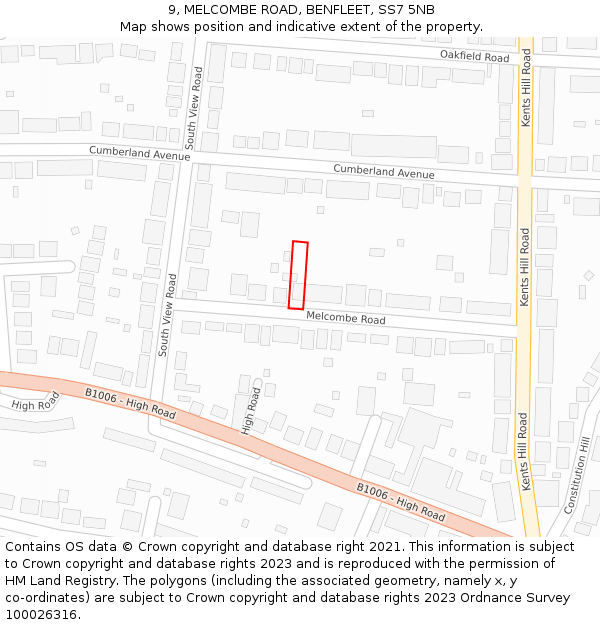 9, MELCOMBE ROAD, BENFLEET, SS7 5NB: Location map and indicative extent of plot