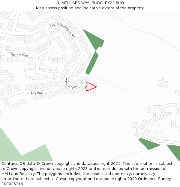 9, MELLIARS WAY, BUDE, EX23 8HB: Location map and indicative extent of plot