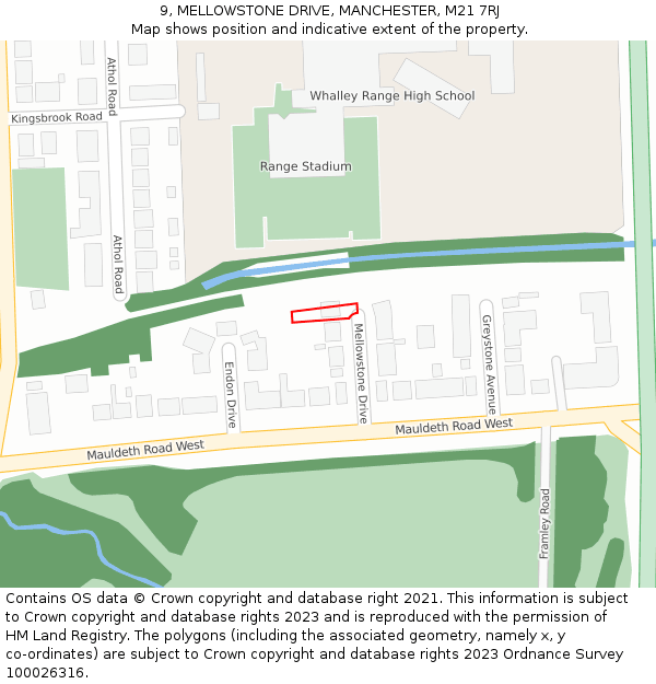 9, MELLOWSTONE DRIVE, MANCHESTER, M21 7RJ: Location map and indicative extent of plot