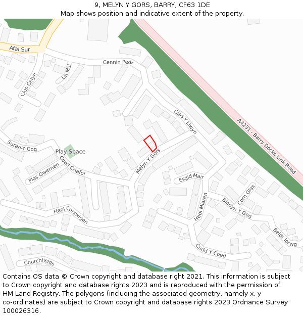 9, MELYN Y GORS, BARRY, CF63 1DE: Location map and indicative extent of plot