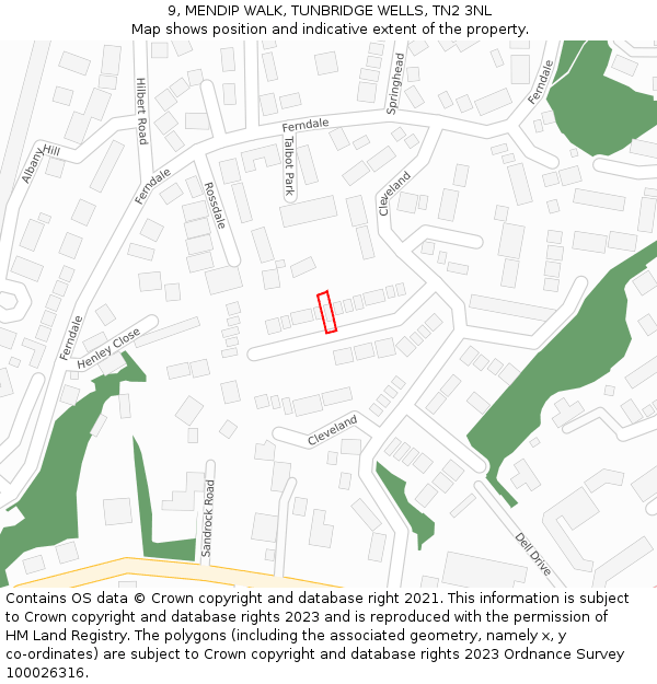 9, MENDIP WALK, TUNBRIDGE WELLS, TN2 3NL: Location map and indicative extent of plot