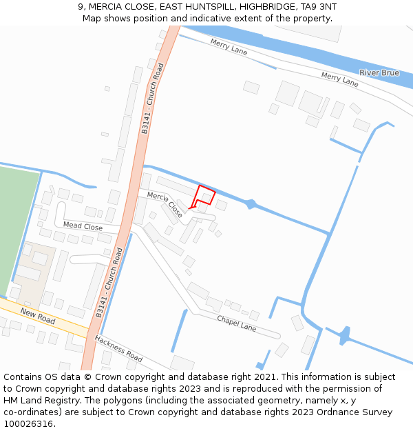 9, MERCIA CLOSE, EAST HUNTSPILL, HIGHBRIDGE, TA9 3NT: Location map and indicative extent of plot