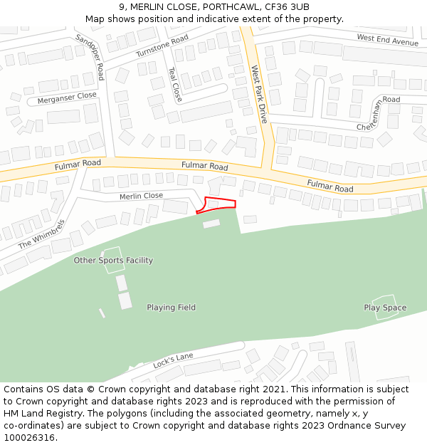 9, MERLIN CLOSE, PORTHCAWL, CF36 3UB: Location map and indicative extent of plot