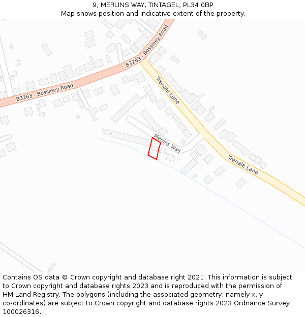 9, MERLINS WAY, TINTAGEL, PL34 0BP: Location map and indicative extent of plot