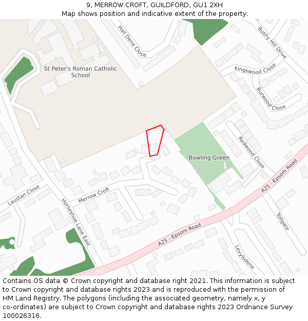 9, MERROW CROFT, GUILDFORD, GU1 2XH: Location map and indicative extent of plot