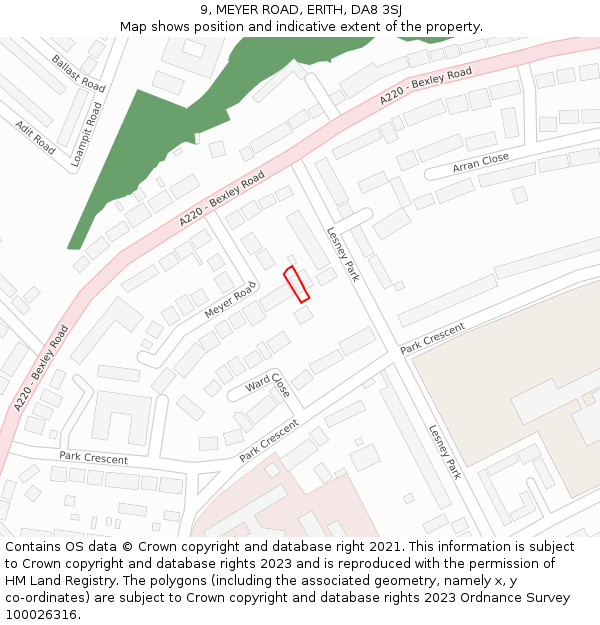 9, MEYER ROAD, ERITH, DA8 3SJ: Location map and indicative extent of plot