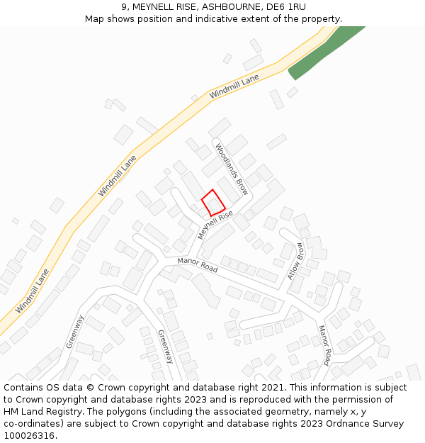 9, MEYNELL RISE, ASHBOURNE, DE6 1RU: Location map and indicative extent of plot