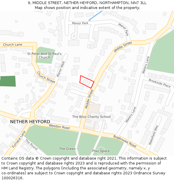 9, MIDDLE STREET, NETHER HEYFORD, NORTHAMPTON, NN7 3LL: Location map and indicative extent of plot