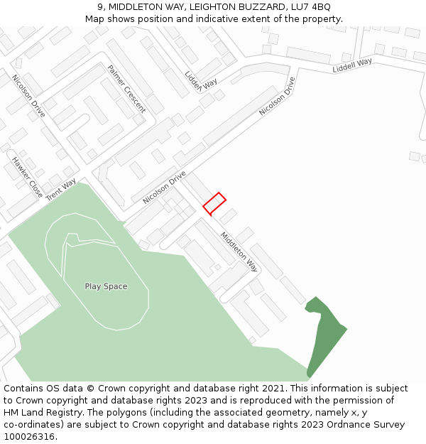 9, MIDDLETON WAY, LEIGHTON BUZZARD, LU7 4BQ: Location map and indicative extent of plot