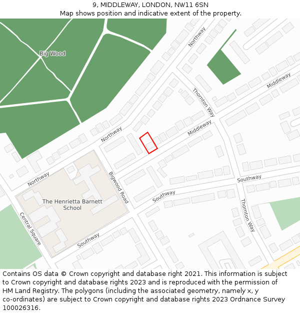 9, MIDDLEWAY, LONDON, NW11 6SN: Location map and indicative extent of plot