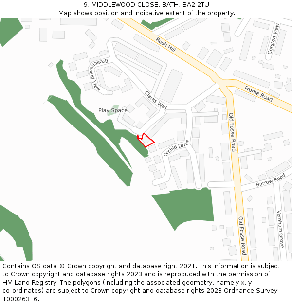 9, MIDDLEWOOD CLOSE, BATH, BA2 2TU: Location map and indicative extent of plot