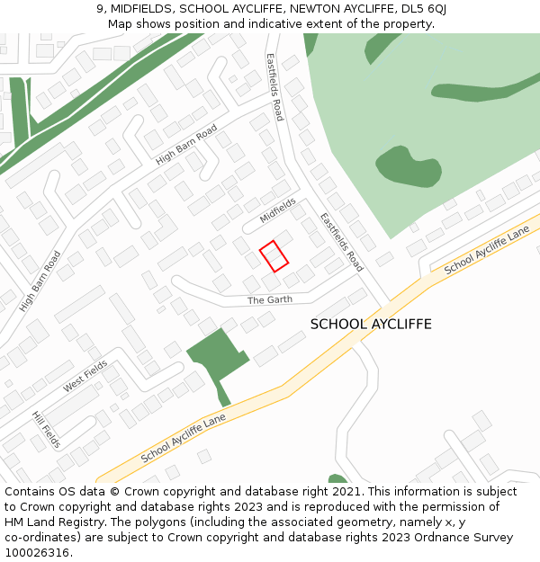 9, MIDFIELDS, SCHOOL AYCLIFFE, NEWTON AYCLIFFE, DL5 6QJ: Location map and indicative extent of plot