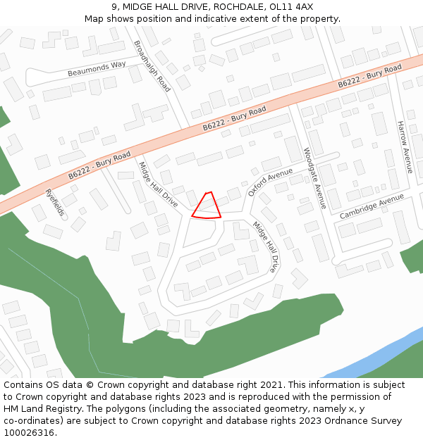 9, MIDGE HALL DRIVE, ROCHDALE, OL11 4AX: Location map and indicative extent of plot