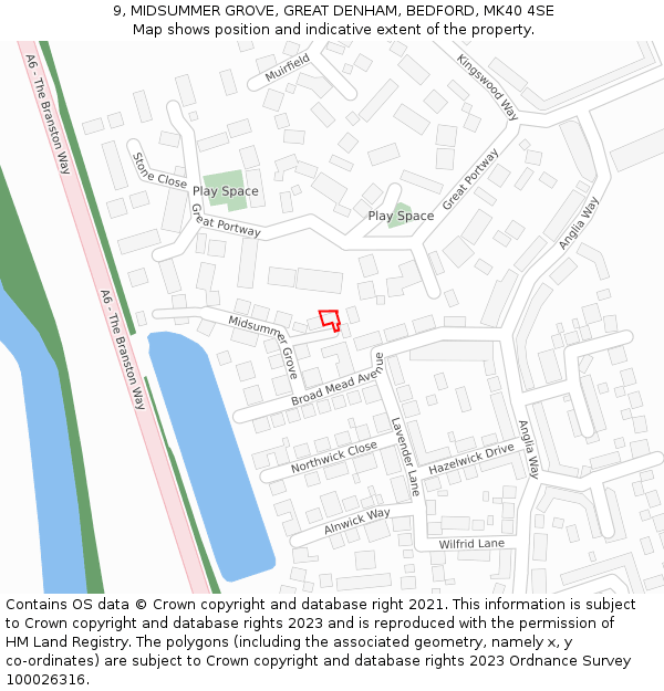 9, MIDSUMMER GROVE, GREAT DENHAM, BEDFORD, MK40 4SE: Location map and indicative extent of plot