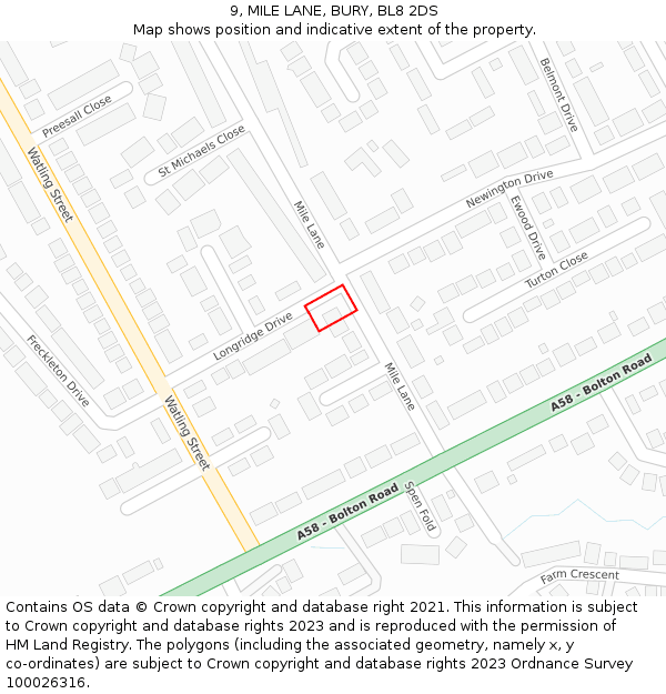 9, MILE LANE, BURY, BL8 2DS: Location map and indicative extent of plot
