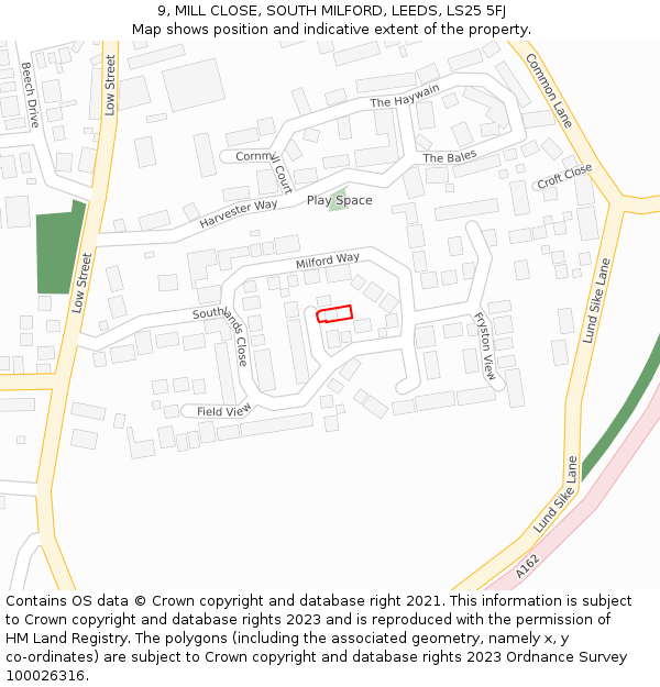 9, MILL CLOSE, SOUTH MILFORD, LEEDS, LS25 5FJ: Location map and indicative extent of plot