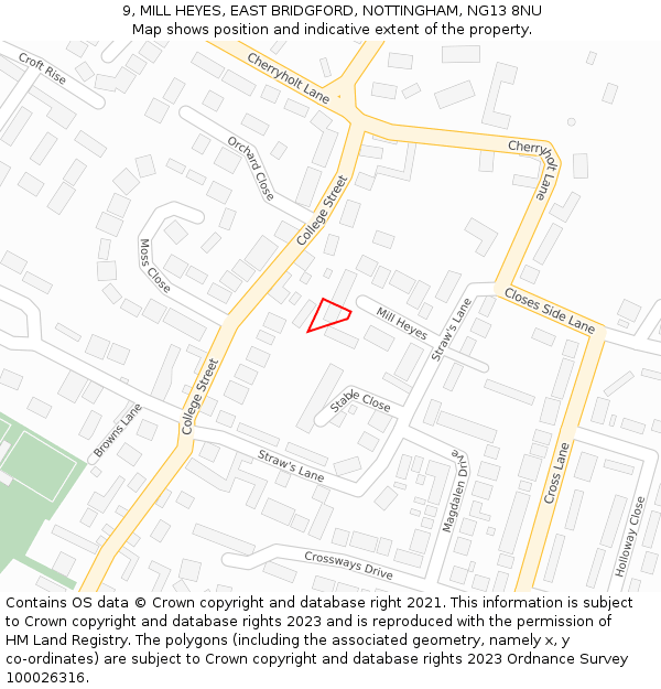 9, MILL HEYES, EAST BRIDGFORD, NOTTINGHAM, NG13 8NU: Location map and indicative extent of plot