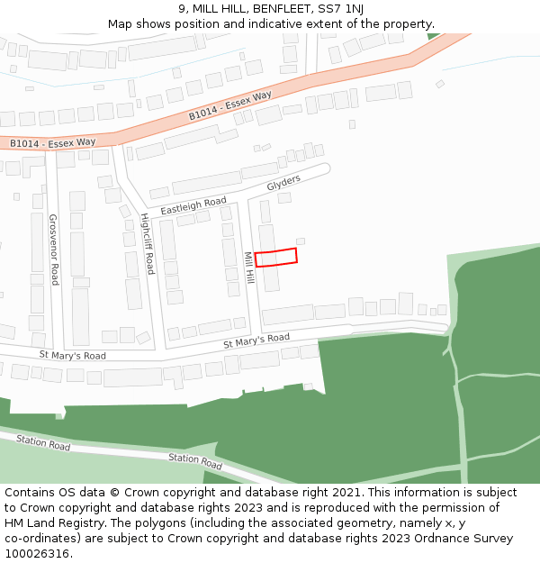 9, MILL HILL, BENFLEET, SS7 1NJ: Location map and indicative extent of plot