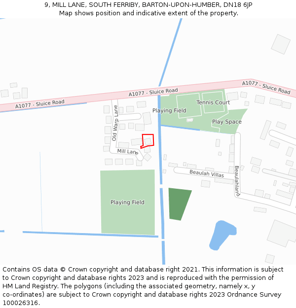 9, MILL LANE, SOUTH FERRIBY, BARTON-UPON-HUMBER, DN18 6JP: Location map and indicative extent of plot