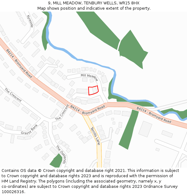 9, MILL MEADOW, TENBURY WELLS, WR15 8HX: Location map and indicative extent of plot