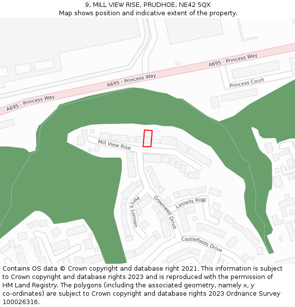 9, MILL VIEW RISE, PRUDHOE, NE42 5QX: Location map and indicative extent of plot