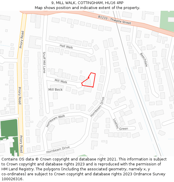 9, MILL WALK, COTTINGHAM, HU16 4RP: Location map and indicative extent of plot