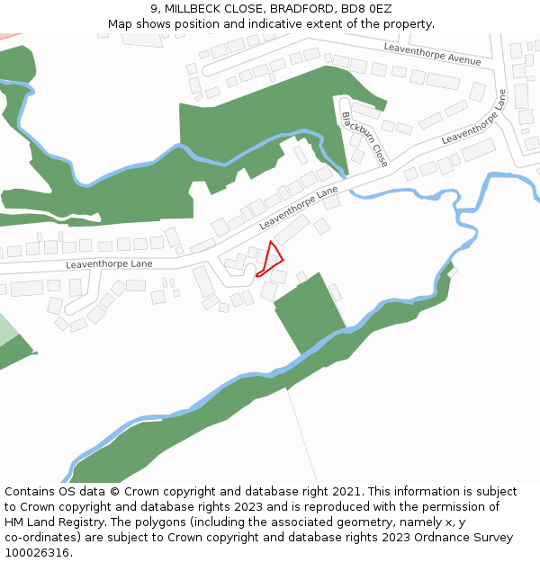 9, MILLBECK CLOSE, BRADFORD, BD8 0EZ: Location map and indicative extent of plot