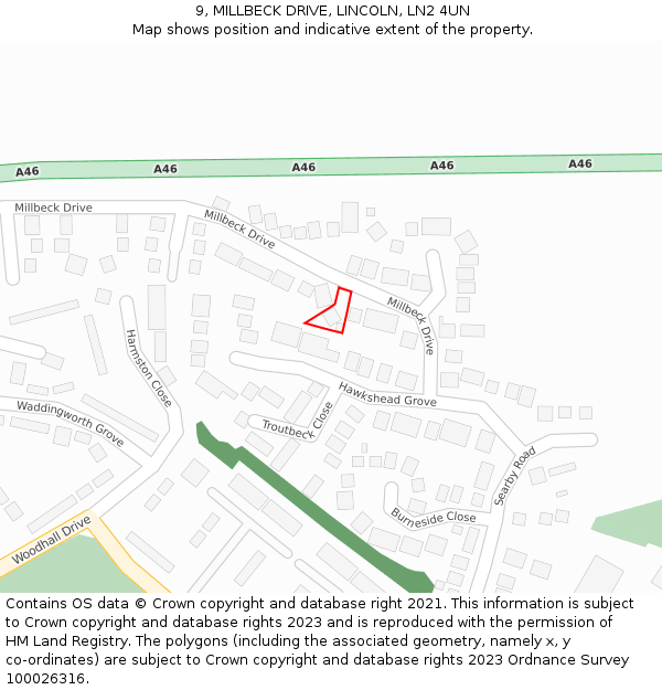 9, MILLBECK DRIVE, LINCOLN, LN2 4UN: Location map and indicative extent of plot