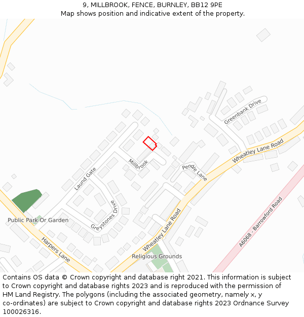 9, MILLBROOK, FENCE, BURNLEY, BB12 9PE: Location map and indicative extent of plot