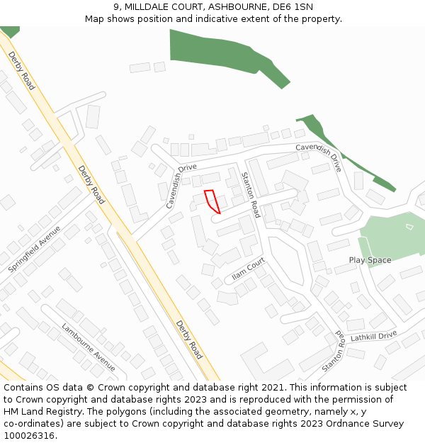 9, MILLDALE COURT, ASHBOURNE, DE6 1SN: Location map and indicative extent of plot