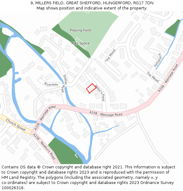 9, MILLERS FIELD, GREAT SHEFFORD, HUNGERFORD, RG17 7DN: Location map and indicative extent of plot