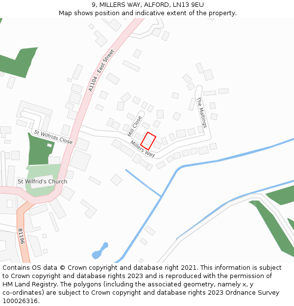 9, MILLERS WAY, ALFORD, LN13 9EU: Location map and indicative extent of plot