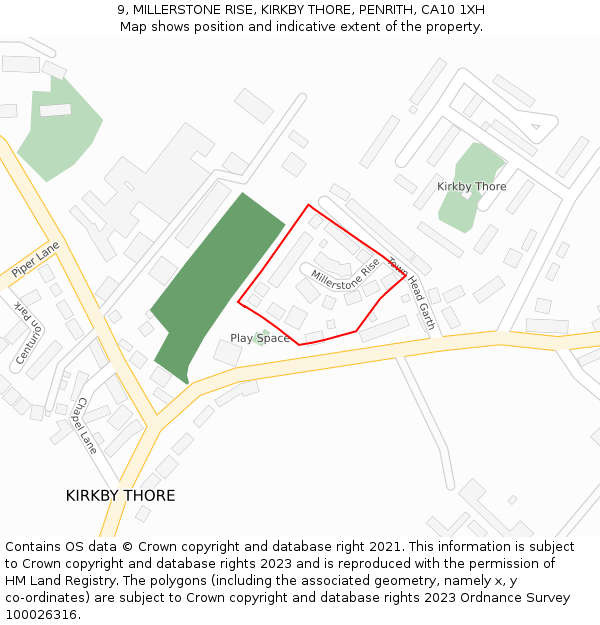 9, MILLERSTONE RISE, KIRKBY THORE, PENRITH, CA10 1XH: Location map and indicative extent of plot