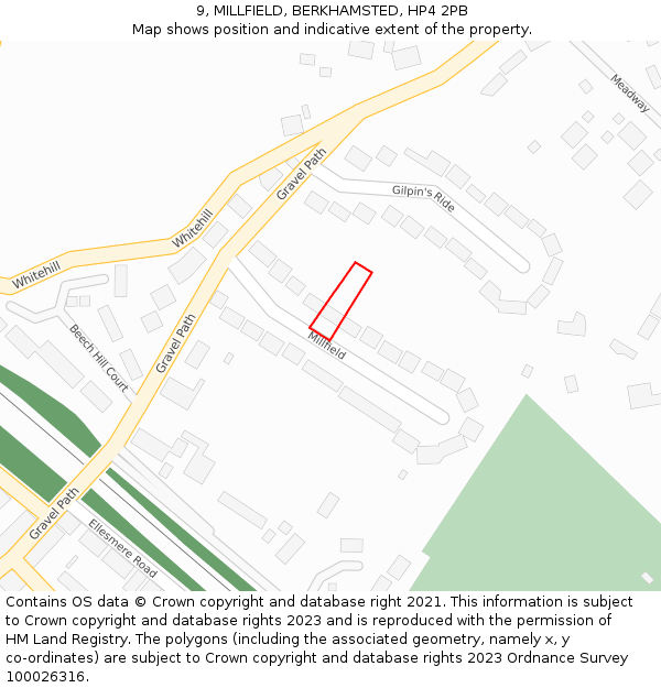 9, MILLFIELD, BERKHAMSTED, HP4 2PB: Location map and indicative extent of plot