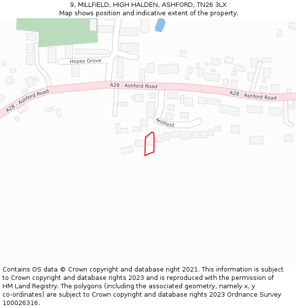 9, MILLFIELD, HIGH HALDEN, ASHFORD, TN26 3LX: Location map and indicative extent of plot