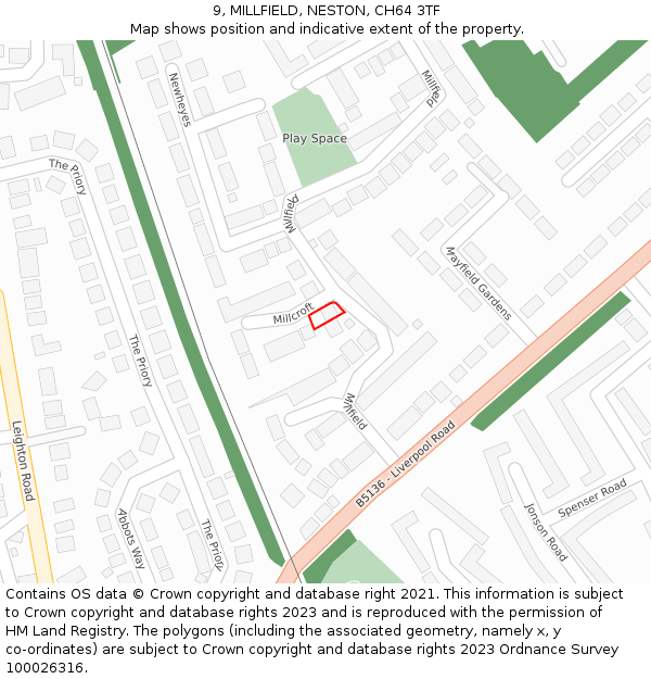 9, MILLFIELD, NESTON, CH64 3TF: Location map and indicative extent of plot