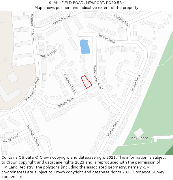 9, MILLFIELD ROAD, NEWPORT, PO30 5RH: Location map and indicative extent of plot