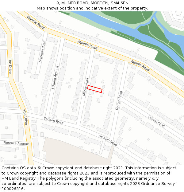 9, MILNER ROAD, MORDEN, SM4 6EN: Location map and indicative extent of plot