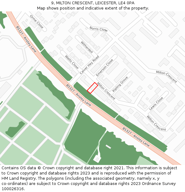 9, MILTON CRESCENT, LEICESTER, LE4 0PA: Location map and indicative extent of plot