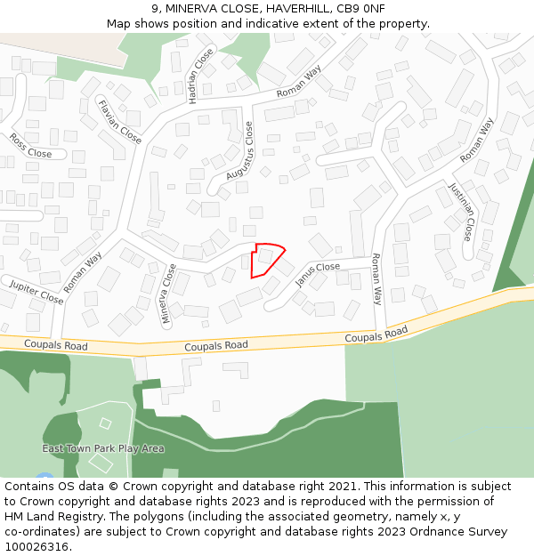 9, MINERVA CLOSE, HAVERHILL, CB9 0NF: Location map and indicative extent of plot