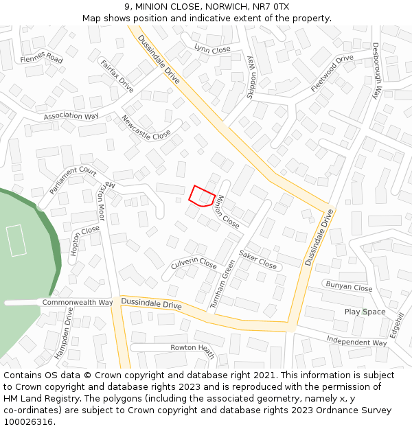 9, MINION CLOSE, NORWICH, NR7 0TX: Location map and indicative extent of plot