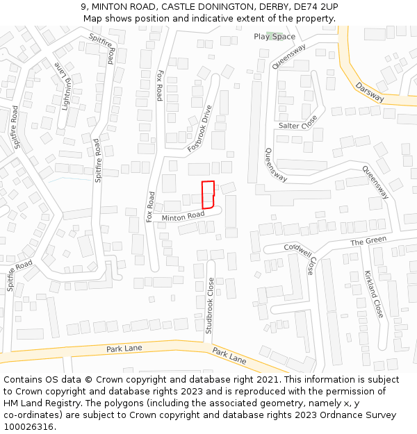 9, MINTON ROAD, CASTLE DONINGTON, DERBY, DE74 2UP: Location map and indicative extent of plot