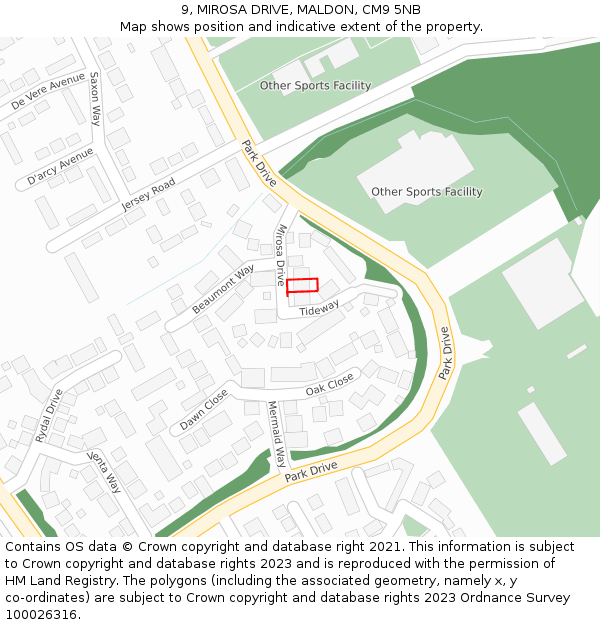 9, MIROSA DRIVE, MALDON, CM9 5NB: Location map and indicative extent of plot